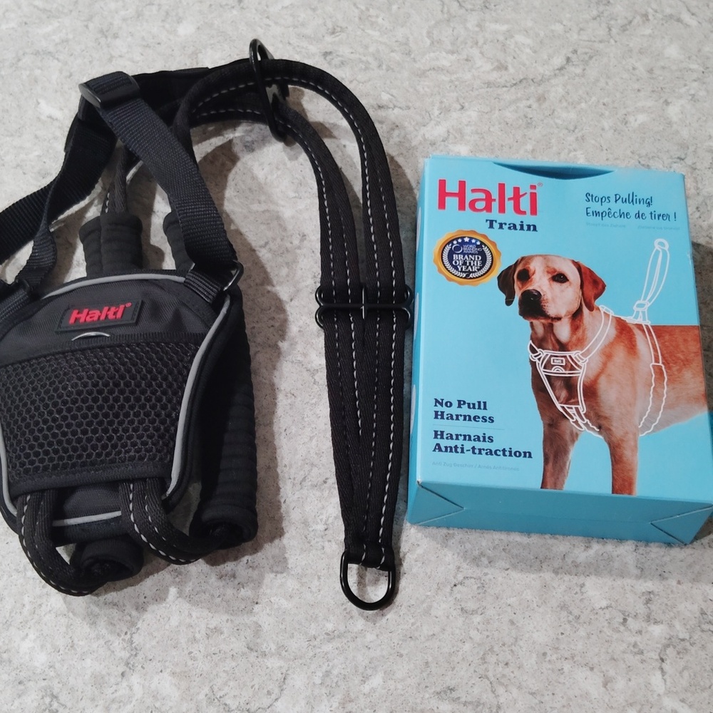 Medium Black Halti Train Padded Reflective Front Control No Pull Dog Harness